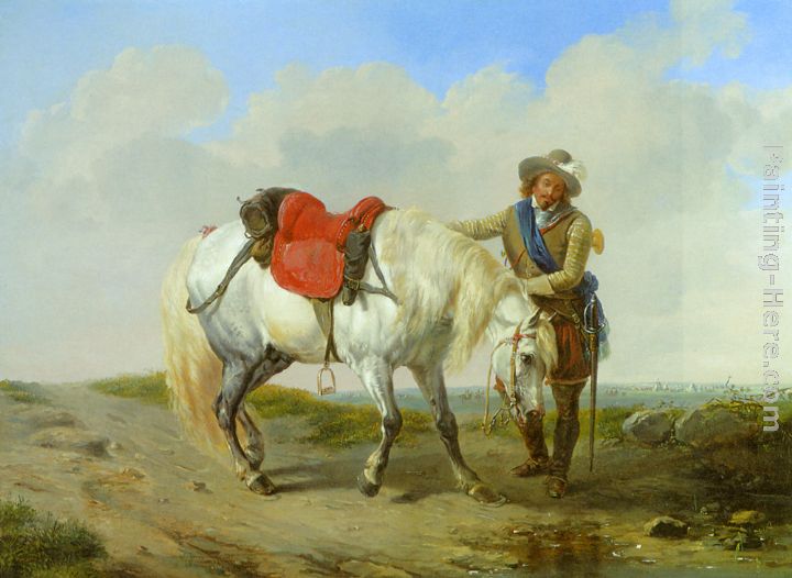 A Cavalier Watering his Mount painting - Eugene Verboeckhoven A Cavalier Watering his Mount art painting